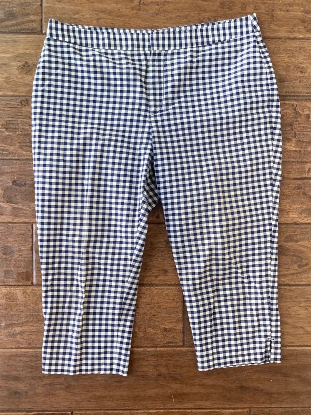 Coldwater Creek Crop Capri Pants Natural Fit Size 16 Navy White Gingham
